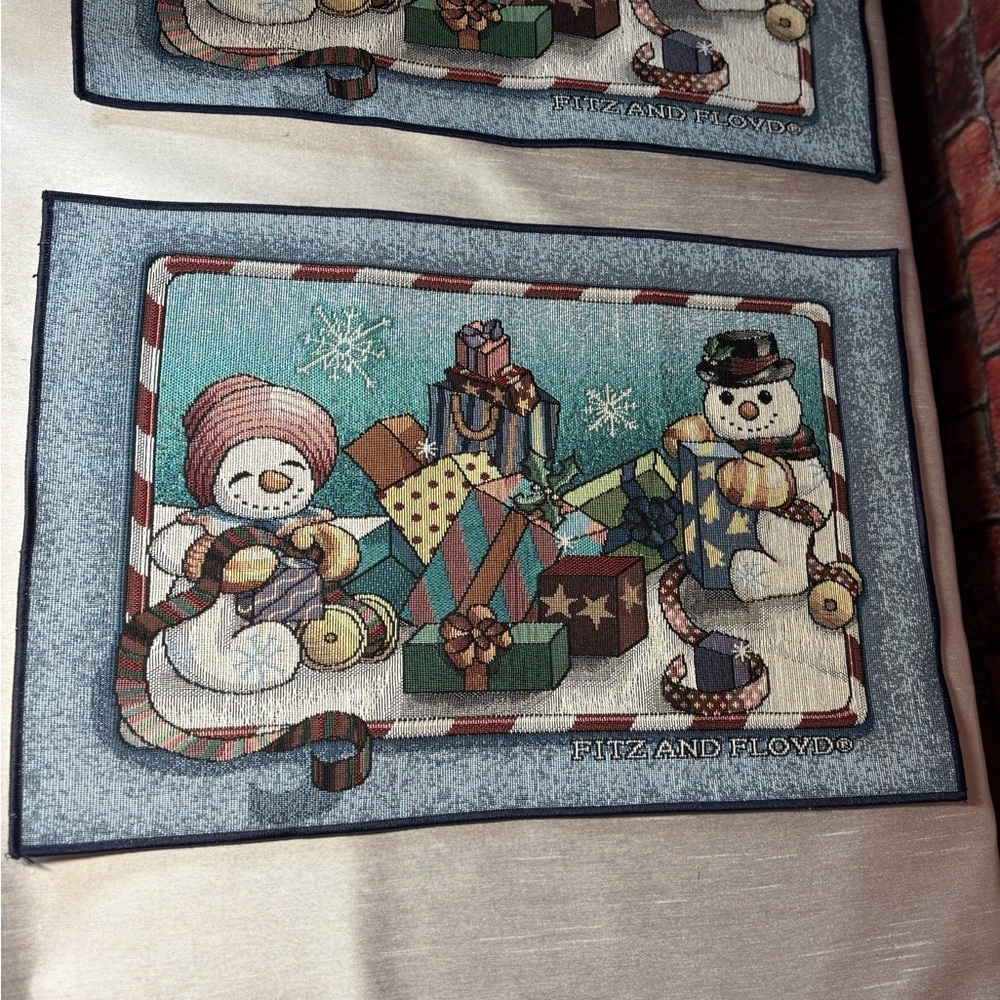 Fitz and Floyd Vintage Festive Snowman Christmas Placemats. 1 Pair
